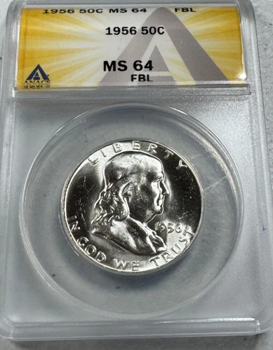1956  Franklin US Half Dollar,   MS64 by ANACS,   FBL,   SUPERB looking coin!!!