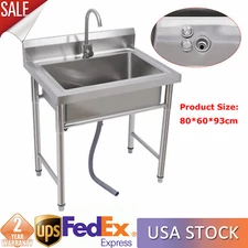Kitchen Sink Stainless Steel Commercial 1 Compartment Utility Sink With Faucet