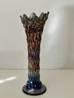 FENTON RUSTIC IRIDESCENT COBALT CARNIVAL GLASS HOBNAIL  VASE 10 1/4” MINT !