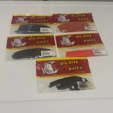 Lot of 5 Big Bite Baits Soft Plastic Worms Assorted Colors Bass Fishing Lures