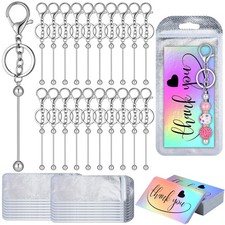 Sasylvia 60 Pcs Beadable Keychain Bars Bulk Making Kit 20 Beaded Keychain 20