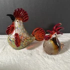Vintage MURANO Hand Blown Art Glass Rooster and Hen Figurines