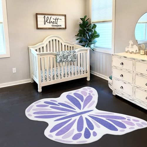 Niedliche Schmetterling Kinder Teppiche für Mädchen Schlafzimmer Kleinkind Kinderzimmer Teppich 35"x43" Lila - Bild 4 von 7