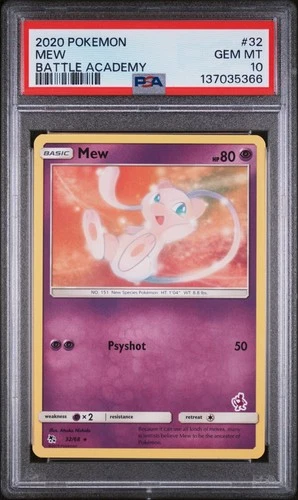 2020 POKEMON BATTLE ACADEMY #32 MEW PSA 10