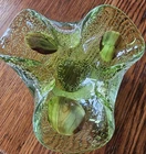 Vintage Murano Art Glass Bowl Green Bullicante Bubble Technique 6" X 2 3/8" H.