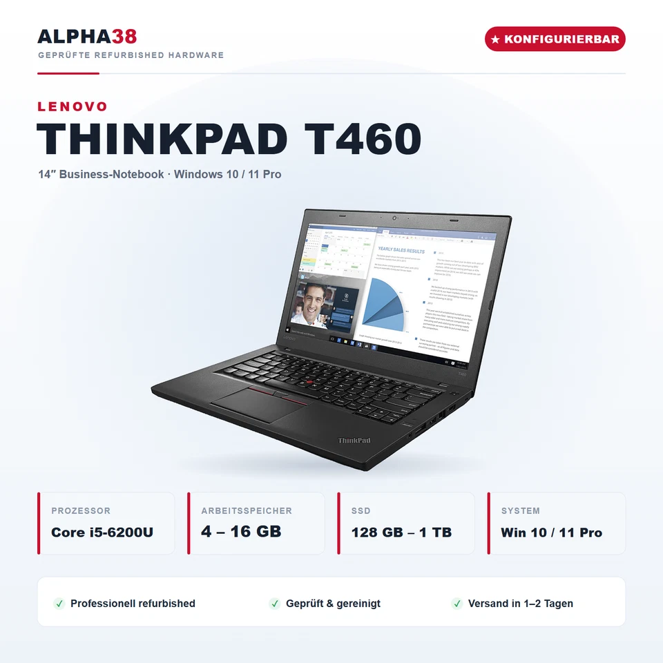 Lenovo ThinkPad T460 · i5-6200U · 32GB · 256GB, Foto 1 von 4