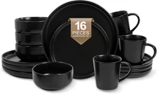 EWFEN 16-Piece Ceramic Dinnerware Sets with 16 Pcs (Service for 4), Black 