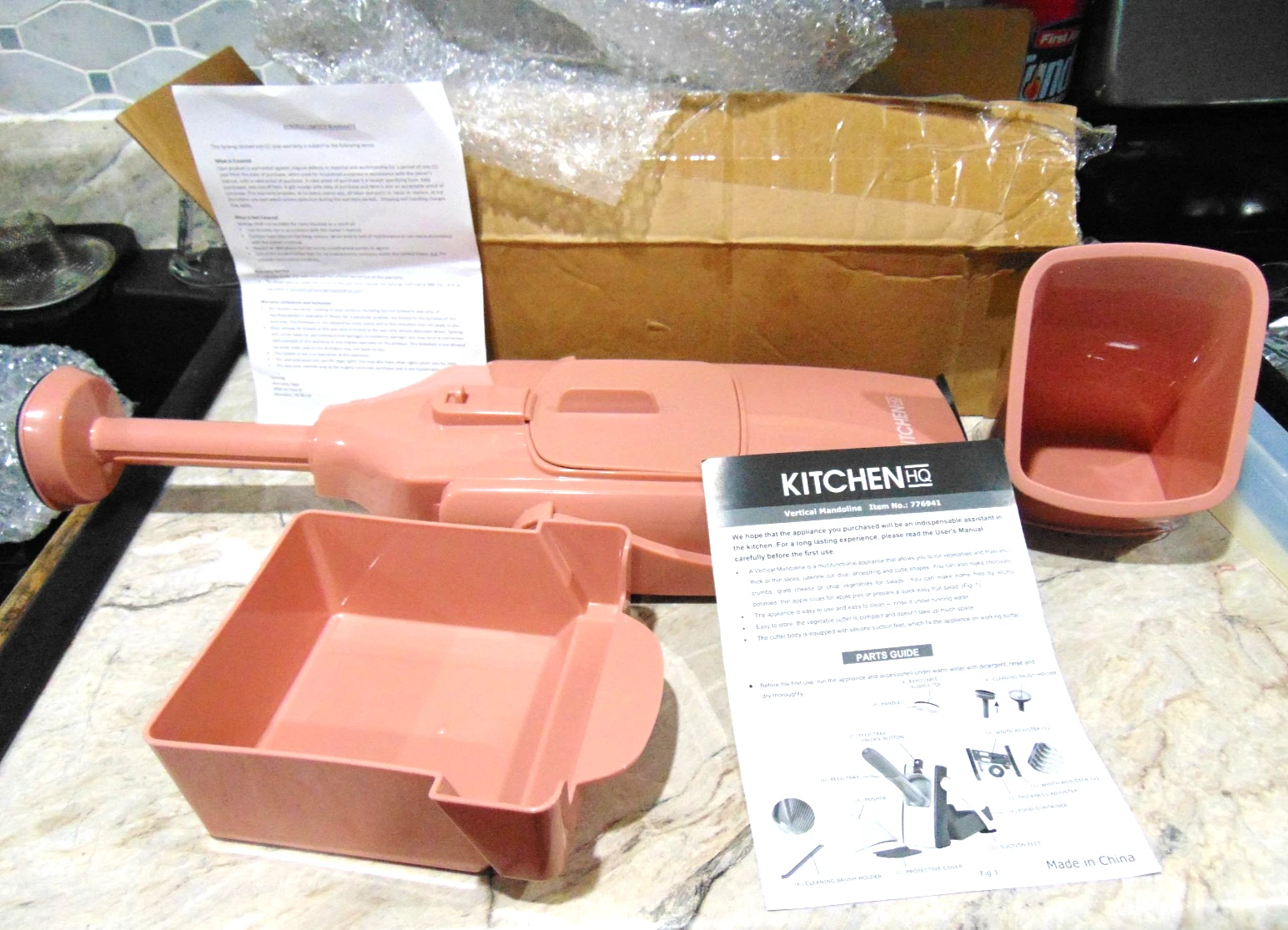 NEW OPEN BOX Kitchen HQ XL Vertical Mandoline Slicer, Chopper, Grater PINK