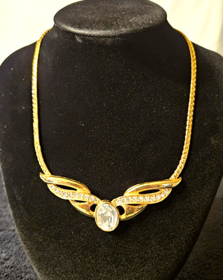  Daria 16'' VTG Sparkle Statement Goldtone Rhinestone Necklace Pre-Owned 
