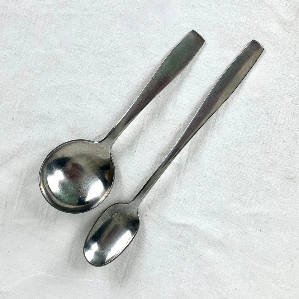 2 pc Georg Jensen Plata Round Soup Spoon and Ice Tea Spoon Vintage Stainless - Image 3 of 4