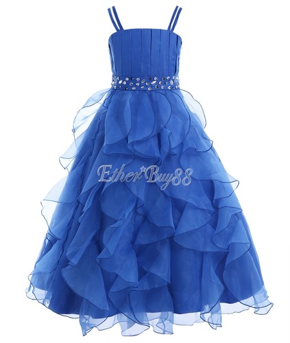 Kids Girls Rhinestone 3D flower Tutu Gown Princess Bridesmaid Wedding Long Dress - Picture 80 of 81