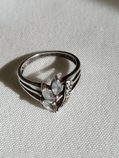 Sterling Silver Ring 3 Marquise Light Blue Stones Prong Set