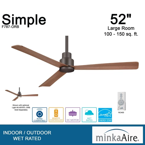 MINKA-AIRE F787-ORB 52" 3-Blade Ceiling Fan in Oil Rubbed Bronze Finish with ... - Picture 2 of 9