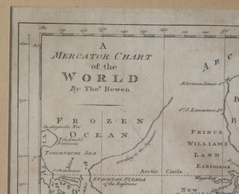 Raro mapa antiguo Mercator carta del mundo Thomas Bowen ca. Alfombra enmarcada 1778 Foto 2 de 4
