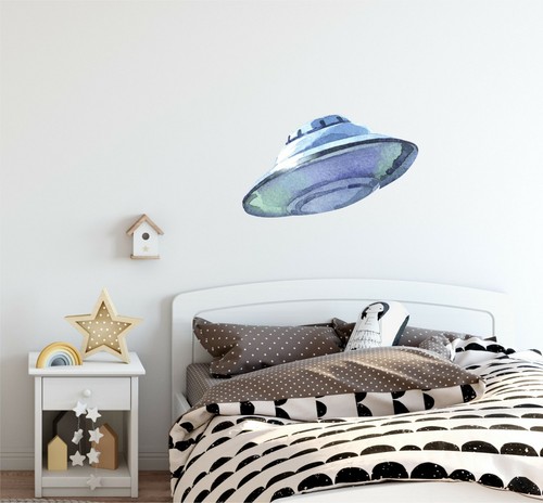 Aquarell UFO #1 Alien Raumschiff Wandtattoo abnehmbarer Stoff Vinyl Wandaufkleber - Bild 1 von 3