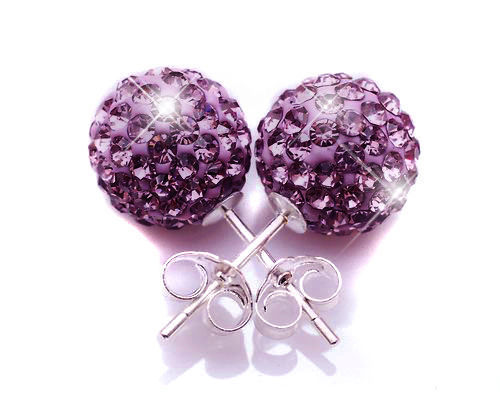 Shamballa 8mm Earrings Ball Stud on Silver with Genuine PRECIOSA Crystals - Picture 17 of 20