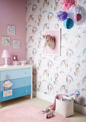 Shared Girls Bedroom with Floral Wallpaper Remington Avenue