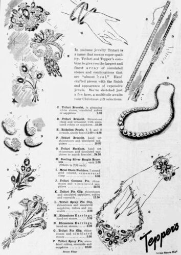Broche aérosol floral triple saphir bleu pavé et émail TRIFARI « Alfred Spaney » économies
