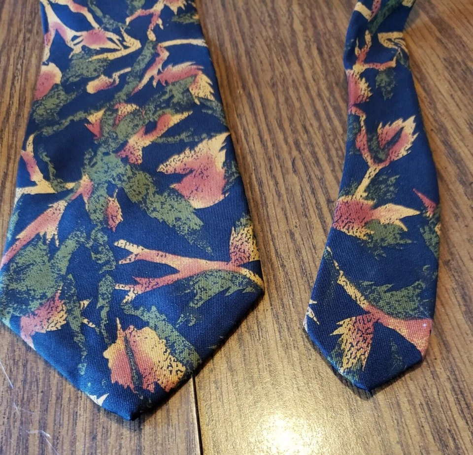 Corbata Enrico Coveri Azul Verde Rústica Naturaleza Patrón 3 Pulgadas Ancho Foto 3 de 4