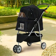 3 Wheels Folding Pet Stroller Dog Cat Stroller w/Cup Holder for Small/Medium Dog