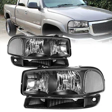For 1999-2007 GMC Sierra/ 00-06 Yukon OE Style Black Headlights+Bumper Lamps L+R