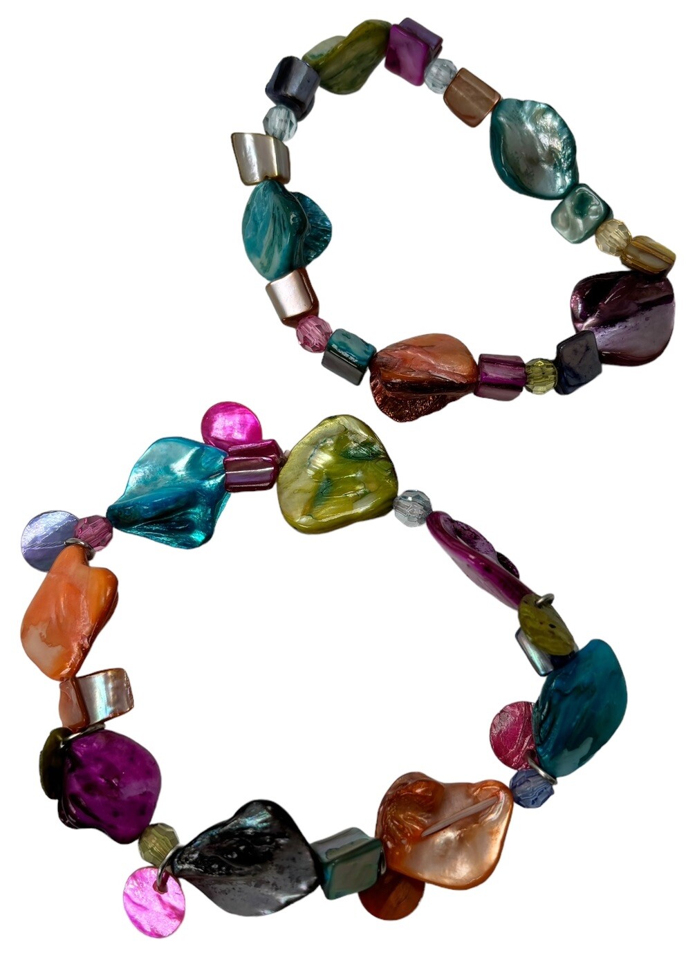 2 Colored Abalone Beaded Shell Stretch Bracelets - image 5