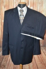 Jack Victor Classic Men Super 110s Striped 3 Front Button Suit Sz 48XL Wst 38x31