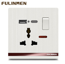 Double single Universal PEARL WHITE Wall Socket with USB,USB C EU,USA,UK IN port