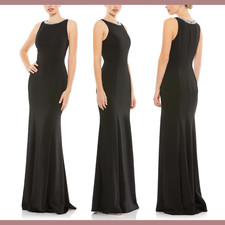 NWT $358 IEENA MAC DUGGAL [ SZ 6 ] Embellished Neck Trumpet Gown in Black #J352
