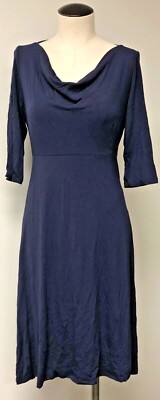 EILEEN FISHER EASY SPORT CASUAL BLUE JERSEY 3/4 SLEEVE SHIRT DRESS DRAPE NECK M