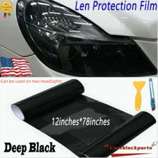 12"x78" Glossy Deep Black Tint Vinyl Film For Light Headlight Taillight Fog lamp