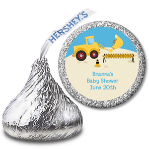 Construction Truck Personalized Hershey Kiss Baby Birthday Party Sticker Label 