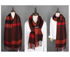 100% PURE WOOL Women Long Scarf Soft Pashmina Tassel Shawl Warm Camel Brown Wrap