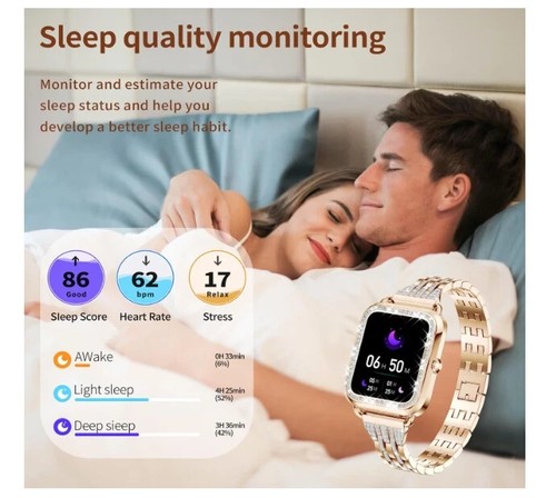 Smartwatch damski damski z funkcją telefonu wodoodporny do Androida iOS złoty - Zdjęcie 6 z 14