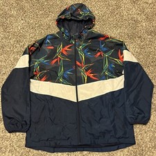 Russell Jacket Men XL Blue Tropical Colorblock Windbreaker Full Zip Hooded