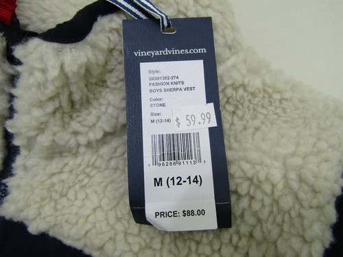Vineyard Vines Boys Sherpa Vest Boys Medium 12-14 Stone Full Zipper Preppy NWT - Picture 9 of 14