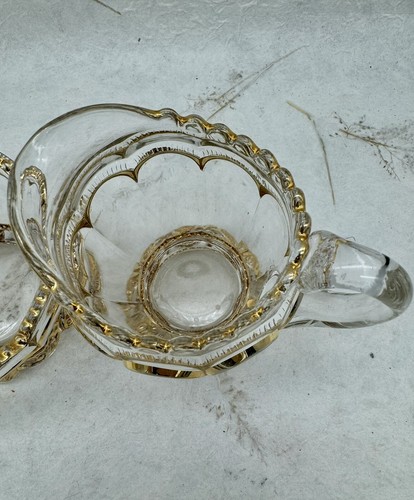 Antique Riverside Glass Co Empress Creamer Sugar Bowl Gold Clear USA EAPG c1899 - Picture 6 of 24