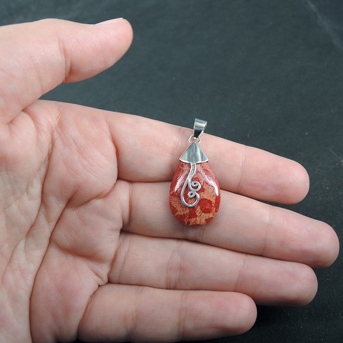 Gioielli pendenti in argento sterling 925 con piccola goccia di corallo rosso... - Foto 5 di 6