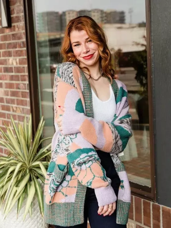 Free People August Cardi Cardigan Lavender Orchid Teal Combo