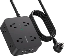 Power Strip Surge Protector, 5 Ft Exetnsion Cord with Multiple Outlets, Outlet E