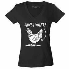 Guess What? Chicken Women's V-Neck T-shirt Funny Farmer Chicken Lover Tee