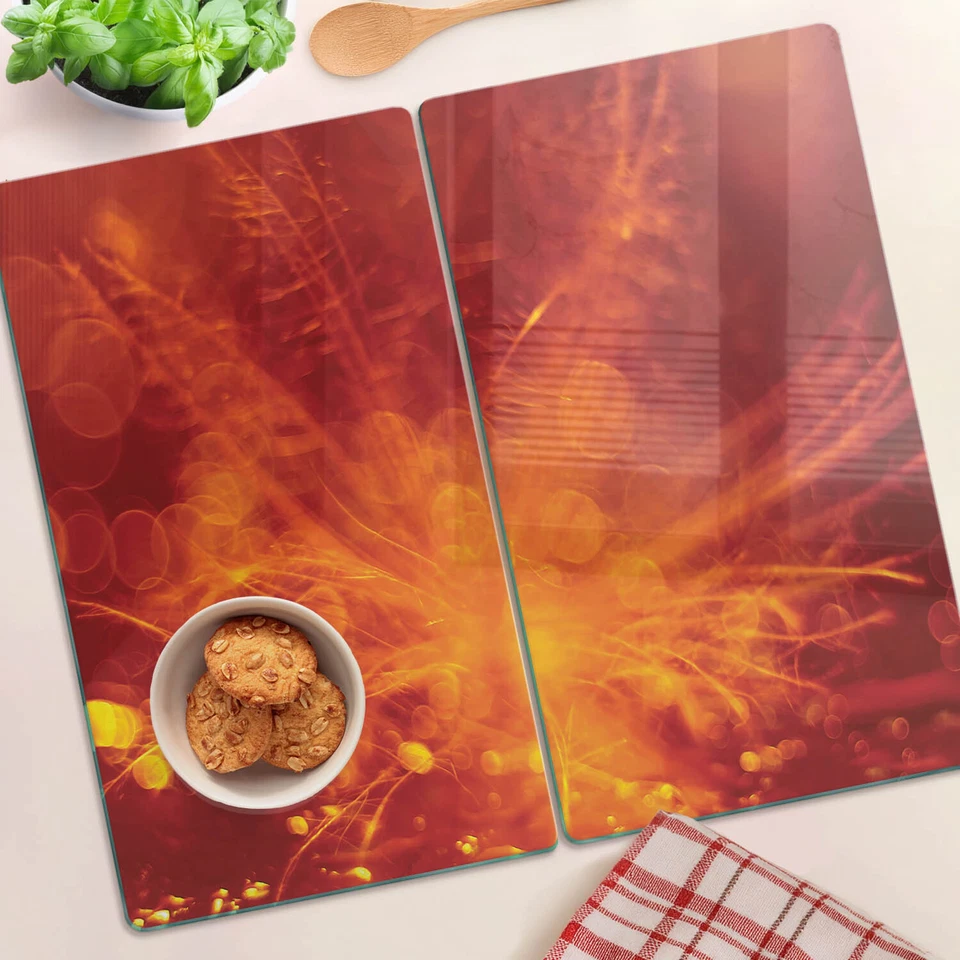 Copri Piano Cottura Fornelli Tagliere 2x30x52cm Fiore arancione Vetro Temperato - Immagine 4 di 4