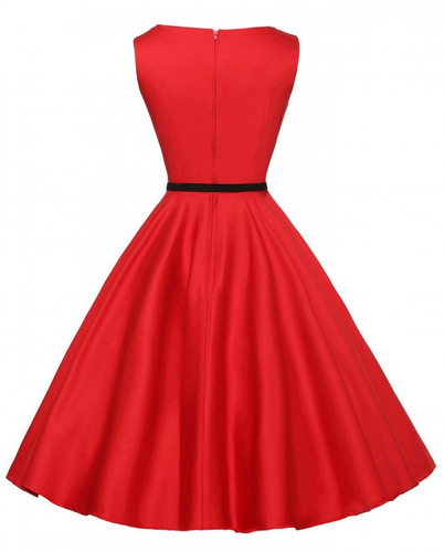 Summer Women's Retro Hepburn Style Waist Swing Skirt Belt Sleeveless Dress - Picture 3 of 15