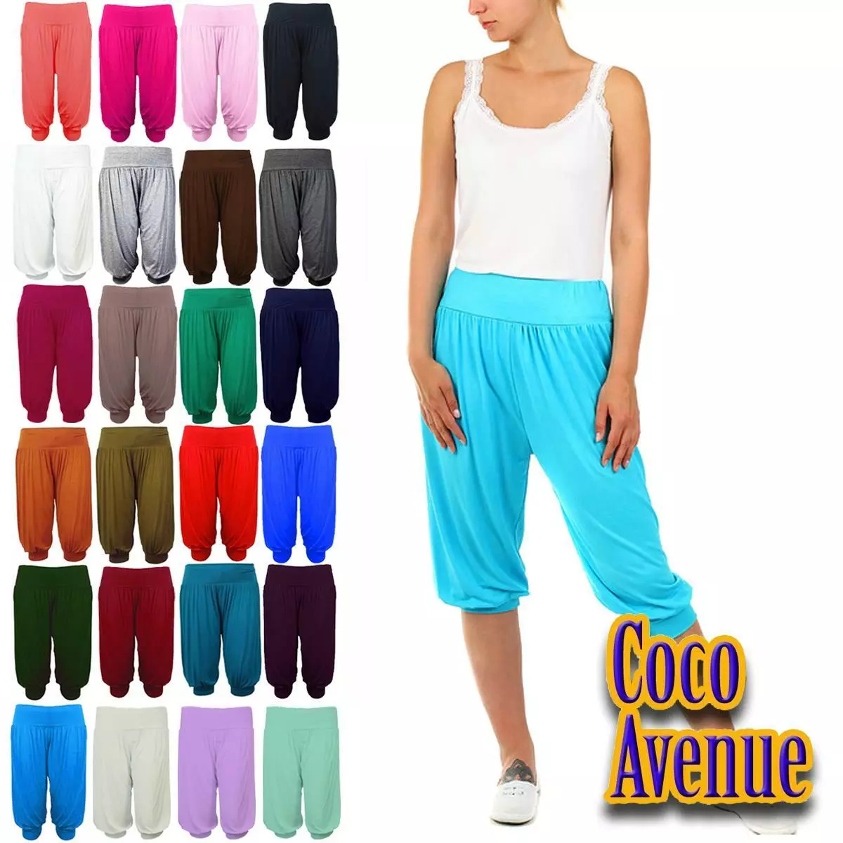 Ladies Plain Harem Baggy Shorts Loose Pants 3/4 Alibaba Leggings Capri  Trousers