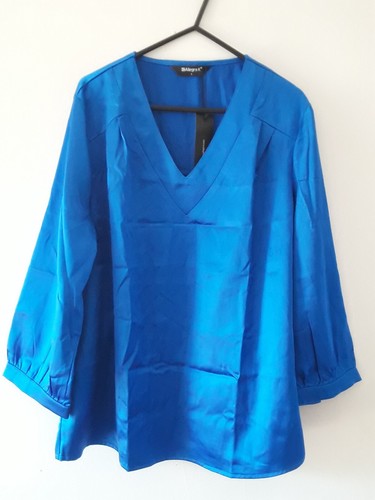 Allegra K Top Womens Size Large Blue Satin Party Evening V Neck New Tag - Picture 4 of 16
