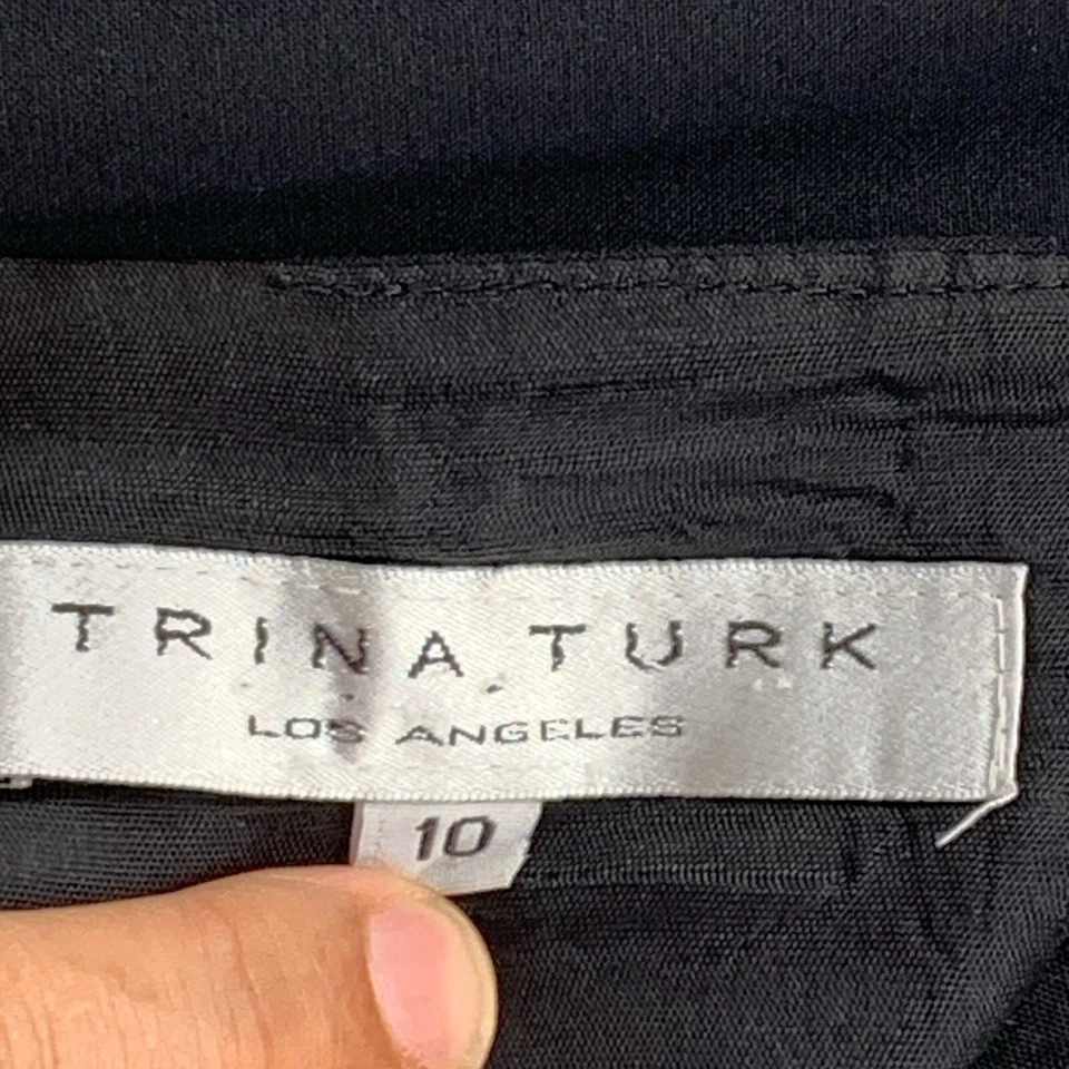 Falda lápiz negra Trina Turk para mujer en capas dobladillo fluido encaje abertura carrera talla 10 Foto 2 de 4