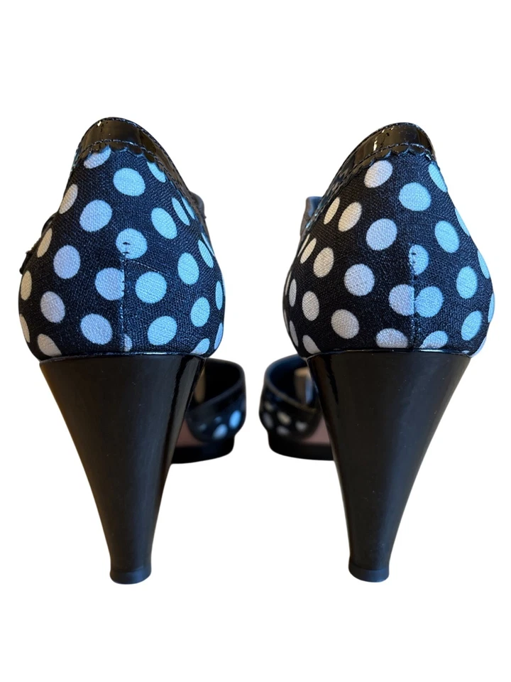 Via Spiga Papa Polka Dot Peep Toe Heels Size 9.5 Retro Rockabilly Shoes Black... - Image 3 of 4