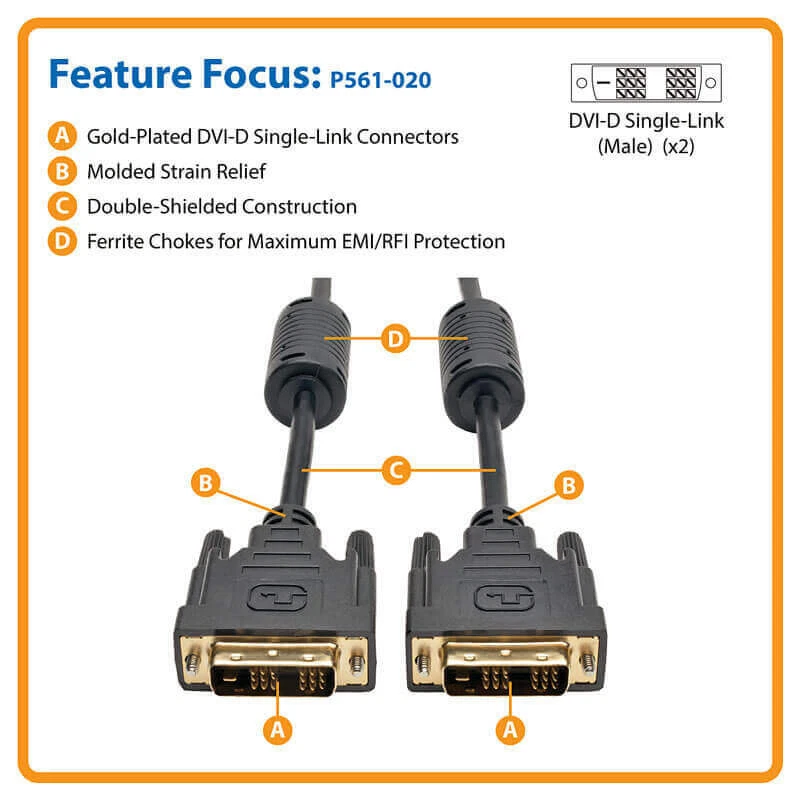 Tripp Lite DVI Single Link Cable, Digital TMDS Monitor Cable (DVI-D M/M) 20 ft. - Image 3 of 3