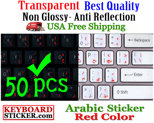Arabic Keyboard Sticker Transparent Red letters Printed in Korea, 50pcs DEAL!! - 第 1/2 張圖片