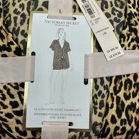 Victoria's Secret Satin Pajama Set Leopard Print Satin Top & Shorts Size L